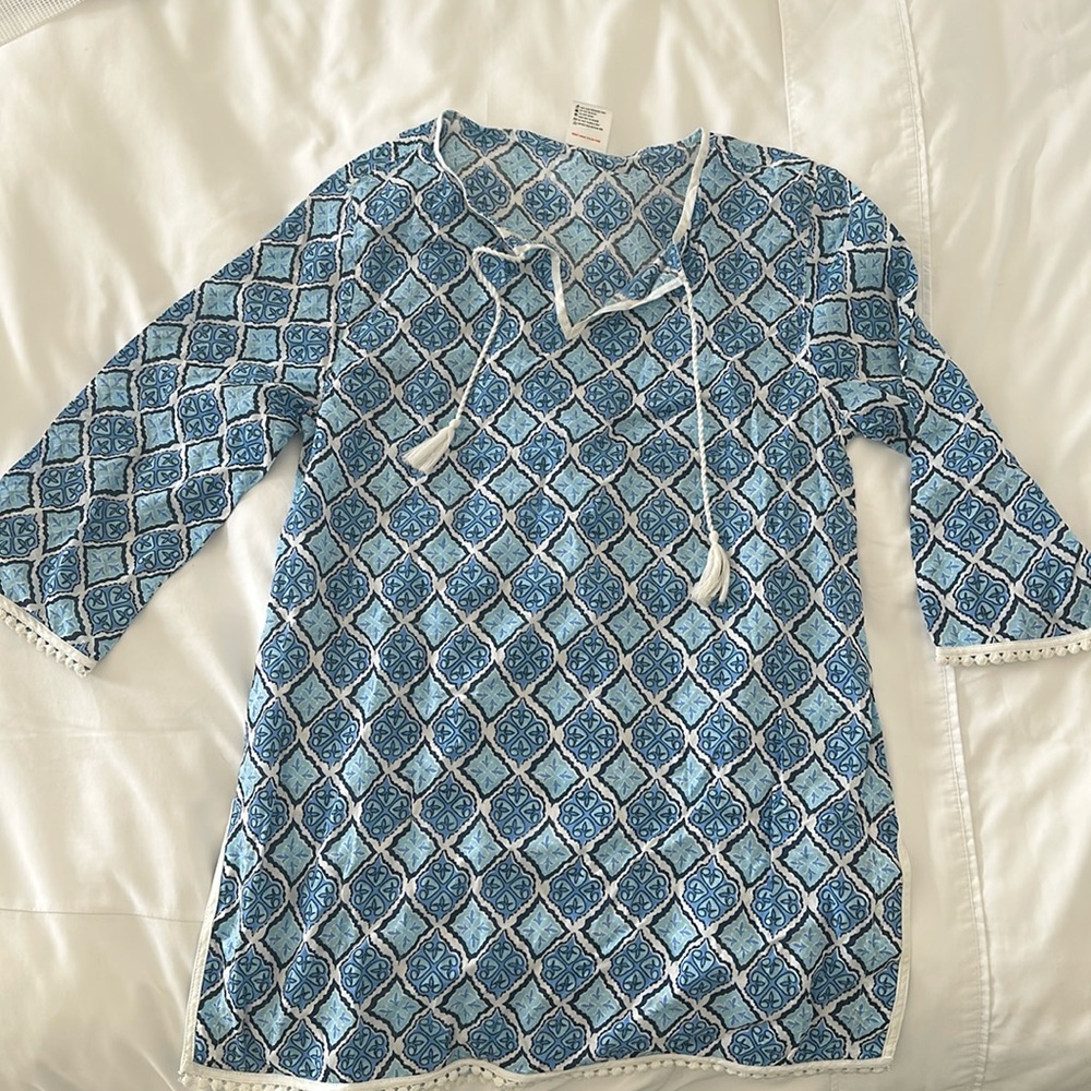 Snapper Rock New Zealand swim cover up UV 50+ Pom Pom trim and tassels size 12